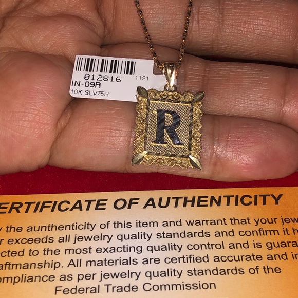 10k solid gold R initial diamond cut custom designed monogram pendant, 100% real - Picture 5 of 7